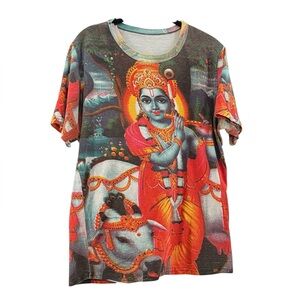 Vintage Multicolor Krishna Graphic Distressed Y2K Festival Indie Boho Oversized